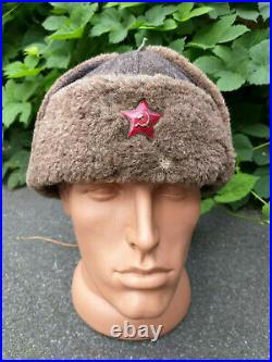 ORIGINAL WW2 Russian Army Winter Hat Ushanka Red Star Military BADGE SOVIET USSR