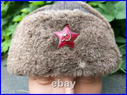 ORIGINAL WW2 Russian Army Winter Hat Ushanka Red Star Military BADGE SOVIET USSR