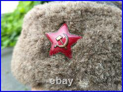 ORIGINAL WW2 Russian Army Winter Hat Ushanka Red Star Military BADGE SOVIET USSR