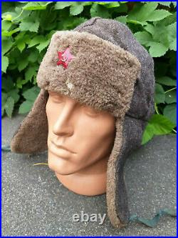 ORIGINAL WW2 Russian Army Winter Hat Ushanka Red Star Military BADGE SOVIET USSR