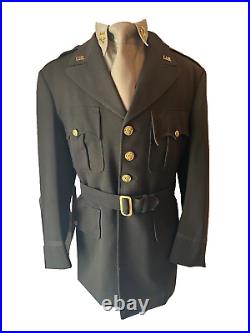 ORIGINAL WW2 US ARMY 4th ARMOR CORPS, BELTED OFFICER UNIFORM JACKET, WithSHIRT&TIE