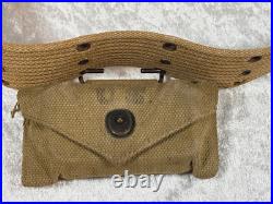 ORIGINAL WW2 US ARMY WEB BELT With FIRST AID & BANDAGE RED AND AMNO. 45 POUNCH