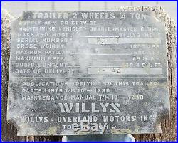 ORIGINAL WWII Data Plate Army Trailer Bantam T3 Willys MBT GPW Willys MB Jeep
