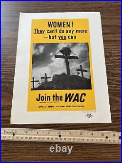 ORIGINAL WWII Join the WAC Women's Army Corps Poster Crosses G. I Helmets Death