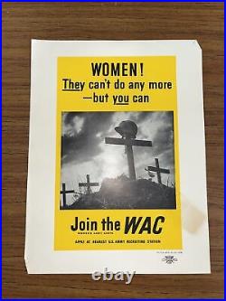 ORIGINAL WWII Join the WAC Women's Army Corps Poster Crosses G. I Helmets Death