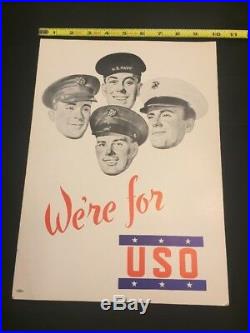 ORIGINAL WWII POSTER Were for USO US Navy Army Marines Air Corp Sign Poster
