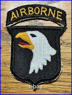 ORIGINAL WWII TYPE 3 US ARMY 101st AIRBORNE INFANTRY DIV PATCH ATTACHED TAB