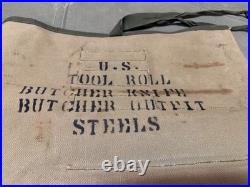 ORIGINAL WWII US ARMY M1937 BUTCHER OUTFIT KNIVES UTENSILS ROLL With INSERTS