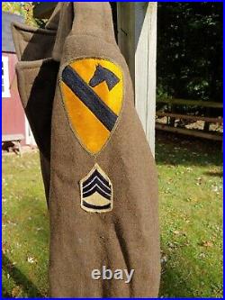 ORIGINAL WWII US ARMY M1938 WOOL WINTER OVERCOAT 1st Cav with CHEVRONS