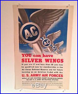 ORIGINAL WWII You Can Have Silver Wings AAF Army Air Corps Fischer WW2 Poster