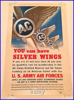 ORIGINAL WWII You Can Have Silver Wings AAF Army Air Corps Fischer WW2 Poster