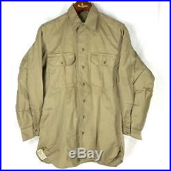 Original 1945 WWII Cotton Khaki Uniform Shirt US Army Mens 14 1/2 / 32 NOS