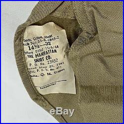 Original 1945 WWII Cotton Khaki Uniform Shirt US Army Mens 14 1/2 / 32 NOS