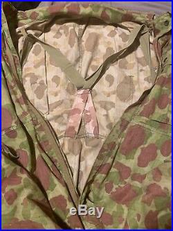 Original 40's WWII US Marines Army HBT Camouflage M-1942 Frog Skin Coveralls