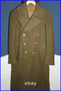 Original Early WW2 U. S. Army OD Wool Overcoat, 1942 d, withGI Stamps