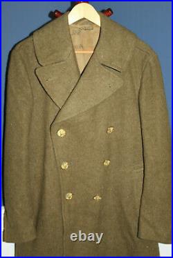 Original Early WW2 U. S. Army OD Wool Overcoat, 1942 d, withGI Stamps
