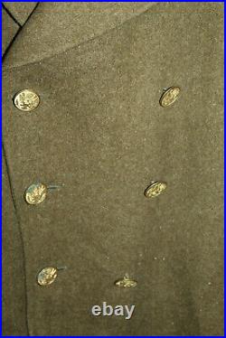 Original Early WW2 U. S. Army OD Wool Overcoat, 1942 d, withGI Stamps