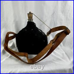 Original French M35 WWII Army Canteen Bidon Blue Wool cover & strap