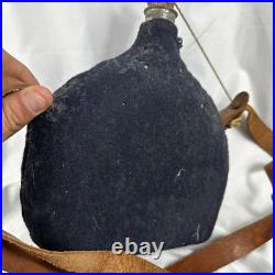 Original French M35 WWII Army Canteen Bidon Blue Wool cover & strap