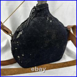 Original French M35 WWII Army Canteen Bidon Blue Wool cover & strap
