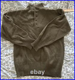 Original, Jan. 1945 dated LARGE WWII US ARMY OD High Neck Henley Wool Sweater