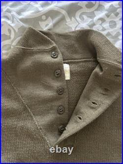 Original, Jan. 1945 dated LARGE WWII US ARMY OD High Neck Henley Wool Sweater