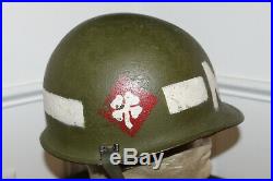 Original Late WW2 U. S. Army 4th Army M. P. Painted M1 Helmet with45' dated Liner