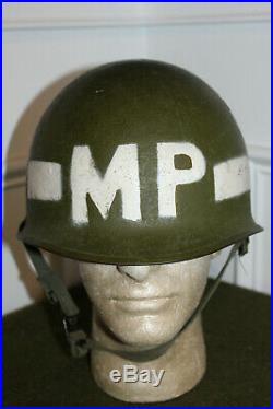 Original Late WW2 U. S. Army 4th Army M. P. Painted M1 Helmet with45' dated Liner