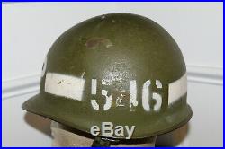 Original Late WW2 U. S. Army 4th Army M. P. Painted M1 Helmet with45' dated Liner