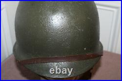 Original Late WW2 U. S. Army Combat Used M1 Helmet & Liner withChinstrap, Named