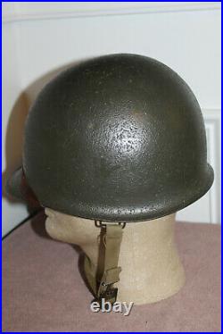 Original Late WW2 U. S. Army Combat Used M1 Helmet & Liner withChinstrap, Named