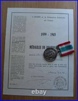 Original POLISH POLAND Pologne WWII Army in FRANCE, medal, LARGE diploma, rare