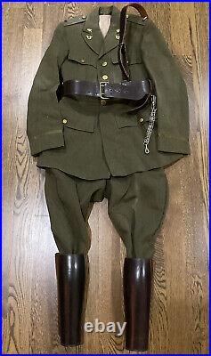 Original Pre WWII U. S. ARMY OFFICERS WOOL COAT & RIDDING BREACH SAM BROWN BELT +