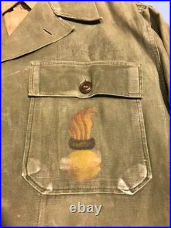 Original Rare WW2 US Army Painted OD Shirt Embroidered Jacket Ryukyu Island
