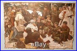 Original Soviet Russian Oil painting Realism WWII Red Army Soldiers 1960s USSR