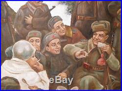 Original Soviet Russian Oil painting Realism WWII Red Army Soldiers 1960s USSR