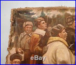 Original Soviet Russian Oil painting Realism WWII Red Army Soldiers 1960s USSR