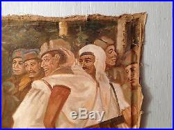 Original Soviet Russian Oil painting Realism WWII Red Army Soldiers 1960s USSR