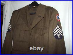 Original US Army WWII IKE Jacket 38R Pants Hat Set Army Service Forces T/4 Rank