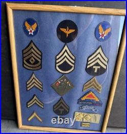 Original US Military Patches Army Airborne WWII Or Similar Framed Under Glass