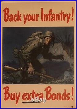 Original Vintage Poster BACK YOUR INFANTRY BUY BONDS WWII USA Army War LINEN