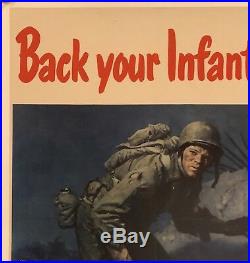 Original Vintage Poster BACK YOUR INFANTRY BUY BONDS WWII USA Army War LINEN