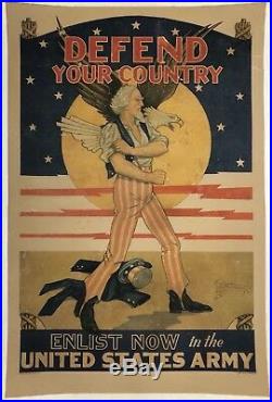 Original Vintage Poster Defend Your Country Enlist In The Us Army Wwii ...