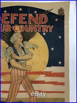 Original Vintage Poster DEFEND YOUR COUNTRY ENLIST IN THE US ARMY WWII USA LINEN