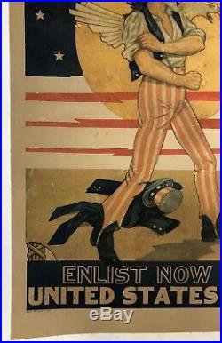 Original Vintage Poster DEFEND YOUR COUNTRY ENLIST IN THE US ARMY WWII USA LINEN