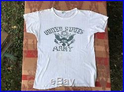 Original Vtg WW2 WWII 1940s 1950s US Army T-Shirt 13 Button Crest Flock