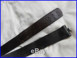 Original WW2 GERMAN ARMY / wss / LUFTWAFFE BLACK LEATHER COMBAT EQUIPMENT BELT