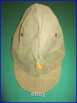 Original WW2 IJA Japanese Army Officer Canvas Visor Cap Insignia Uniform Hat VG+