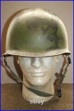 Original WW2/Korean War U. S. Army Front Seam Camo M1 Helmet withNamed Liner Original WW2/Korean War U. S. Army Front Seam Camo M1 Helmet withNamed Liner