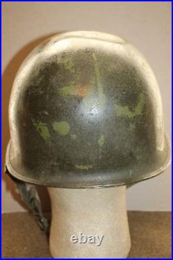 Original WW2/Korean War U. S. Army Front Seam Camo M1 Helmet withNamed Liner Original WW2/Korean War U. S. Army Front Seam Camo M1 Helmet withNamed Liner